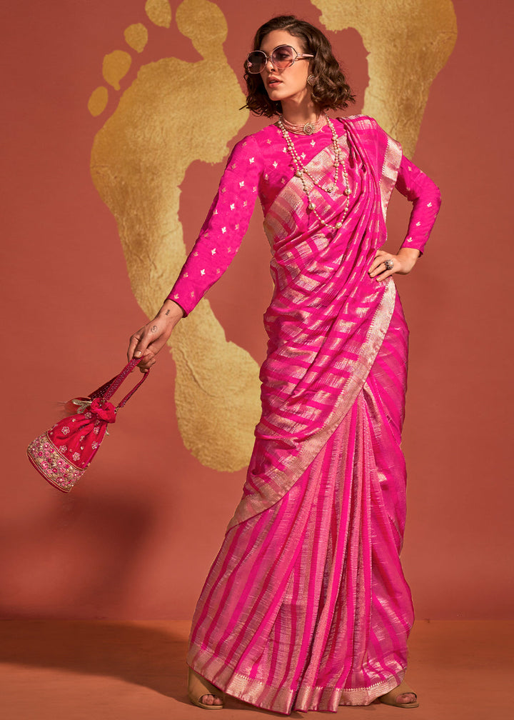 Deep Pink Handwoven Viscose Designer Saree