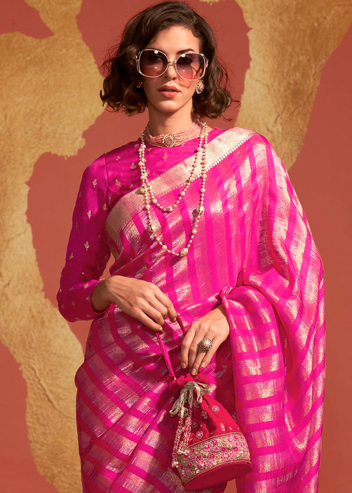 Deep Pink Handwoven Viscose Designer Saree