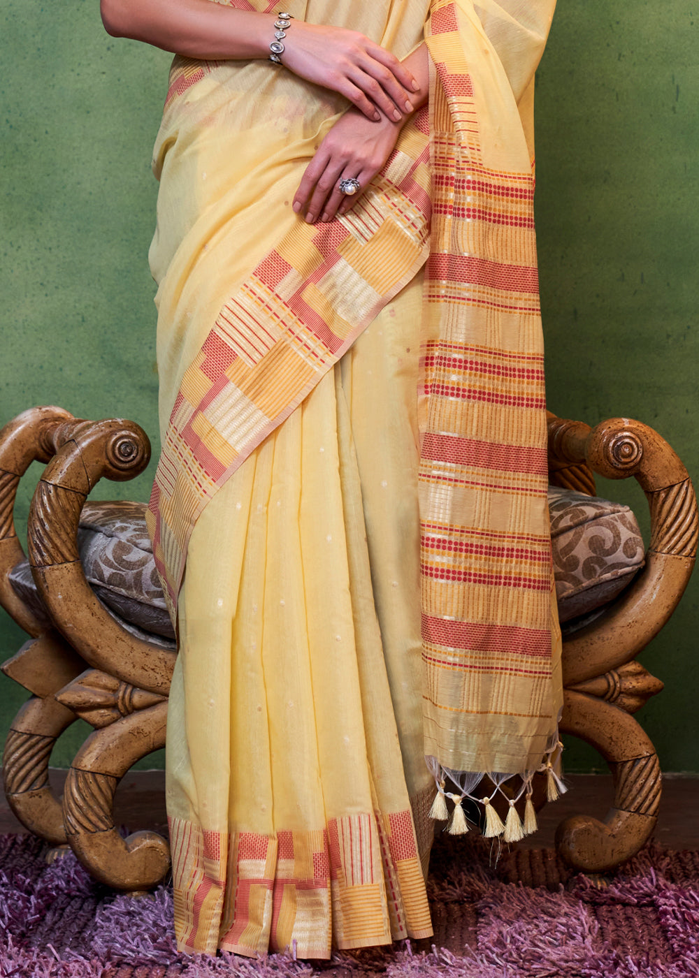 Banana Yellow Handwoven Cotton Silk Saree with Brocade Blouse