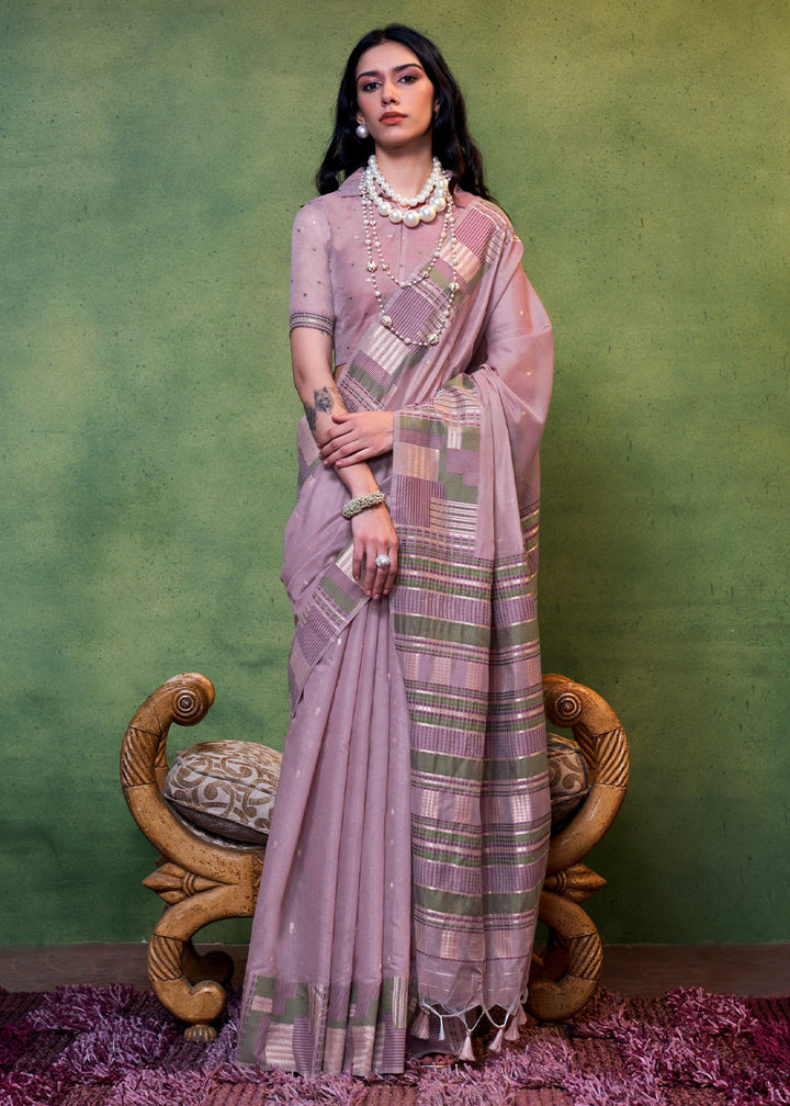 Floral Purple Handwoven Cotton Silk Saree with Brocade Blouse