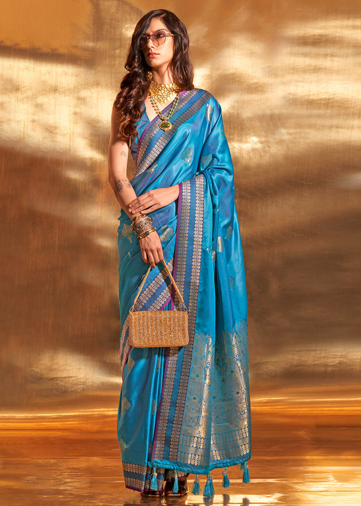 Royal Blue Handloom Woven Satin Silk Saree