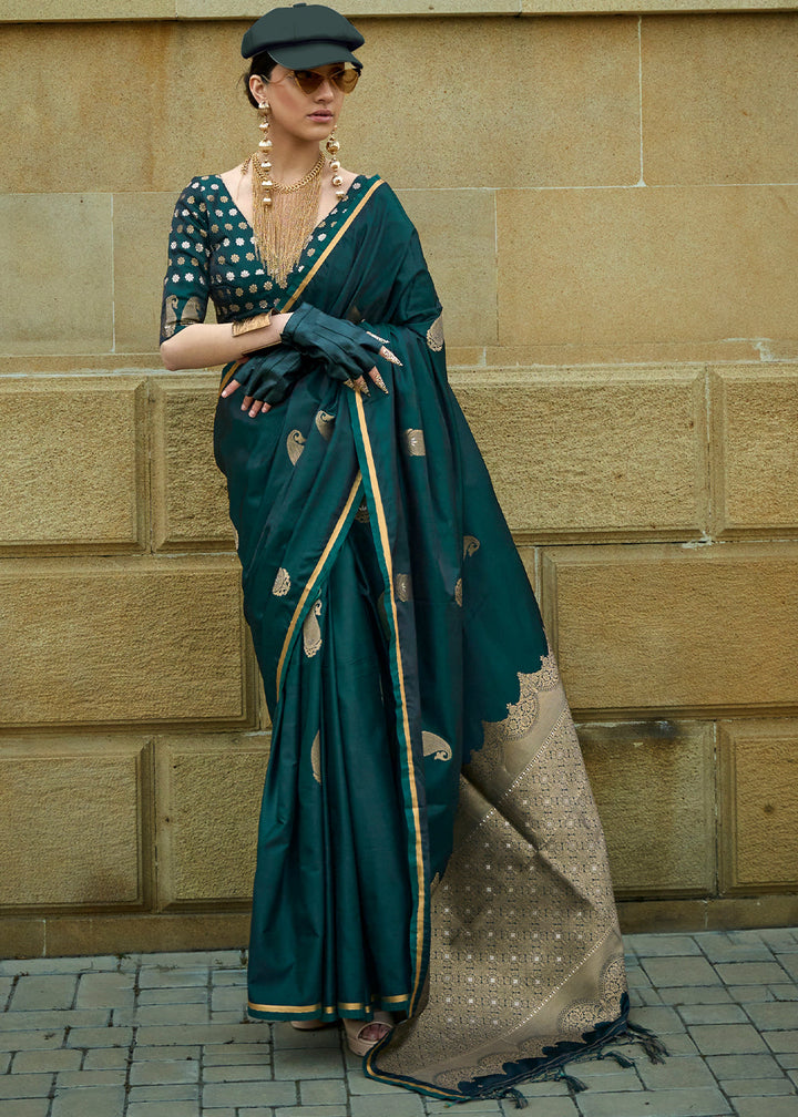 Sacramento Green Zari Woven Satin Silk Saree