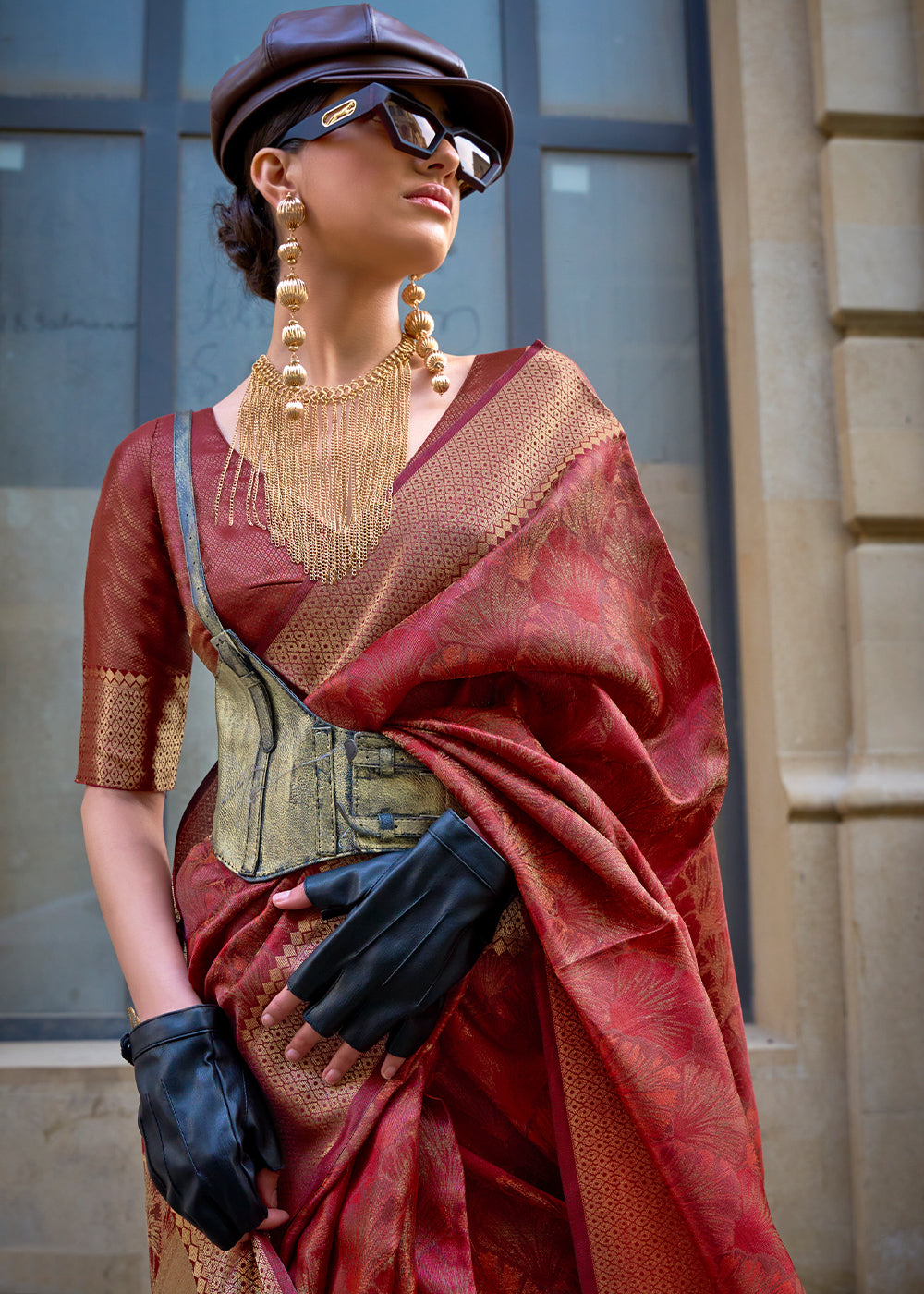 Shades Of Brown Handwoven Two Tone Organza Silk Saree