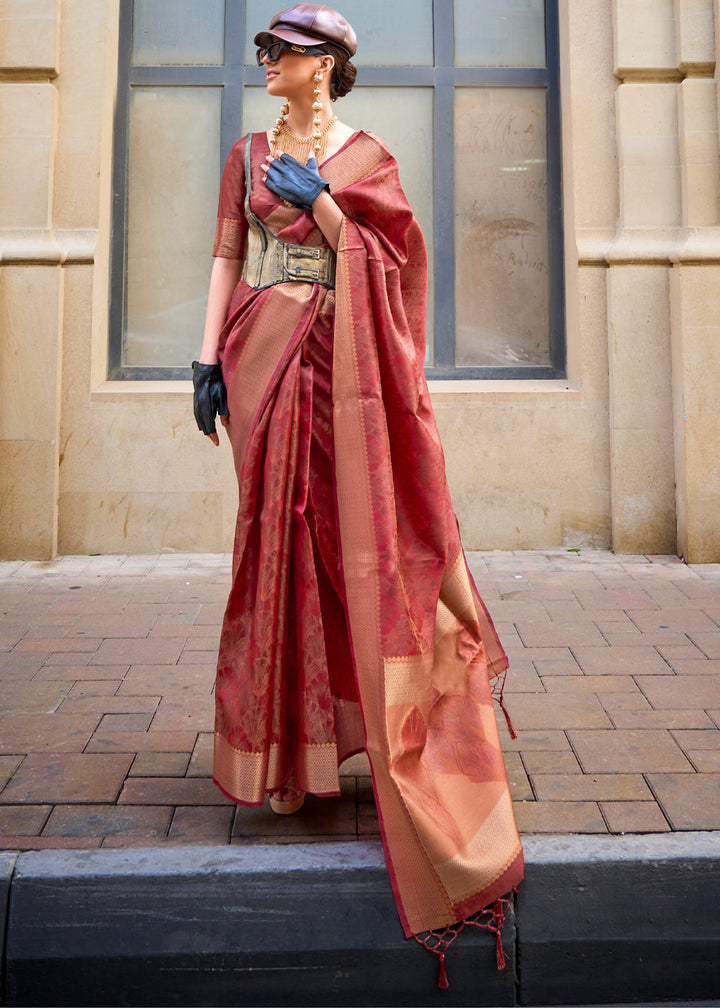 Shades Of Brown Handwoven Two Tone Organza Silk Saree