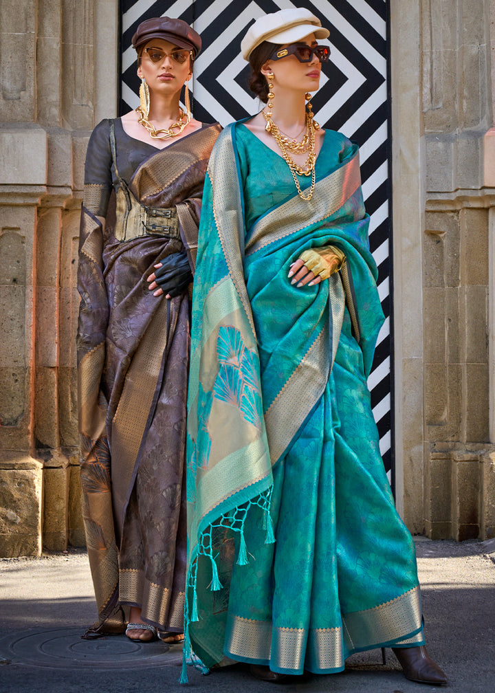 Cerulean Blue Handwoven Two Tone Organza Silk Saree