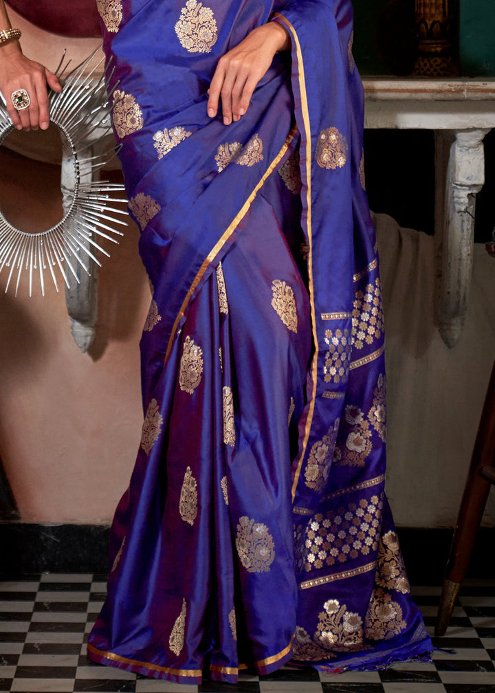 Purple Zari Woven Satin Silk Saree with Brocade Blouse