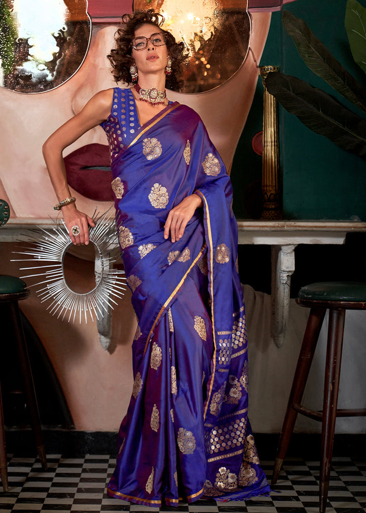 Purple Zari Woven Satin Silk Saree with Brocade Blouse