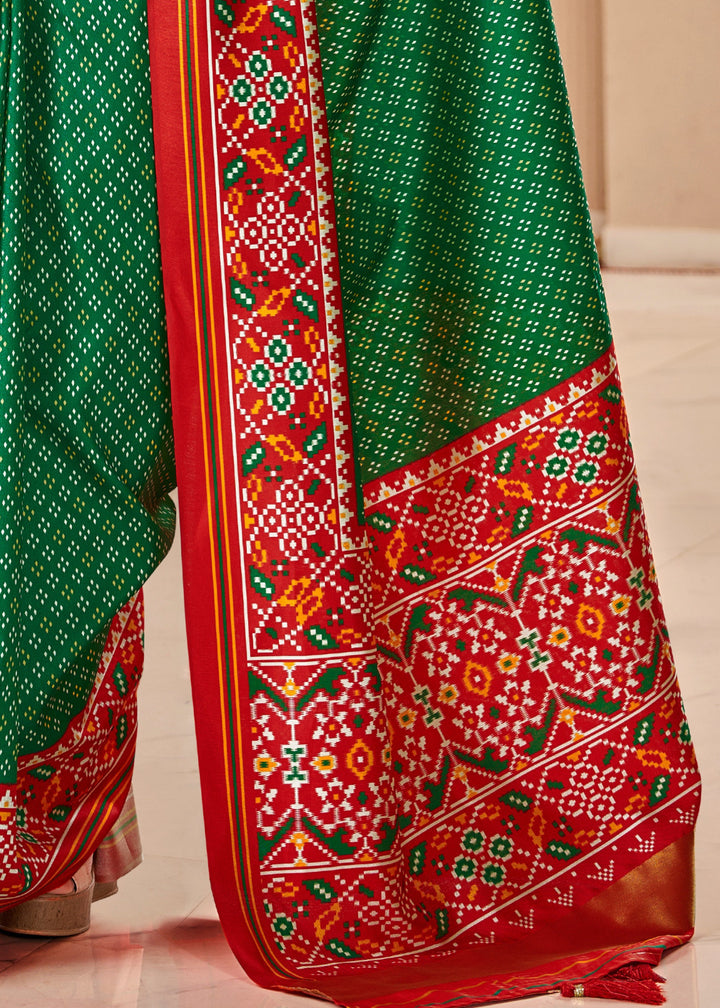 Shamrock Green Tussar Silk Saree With Beautiful Patola Print