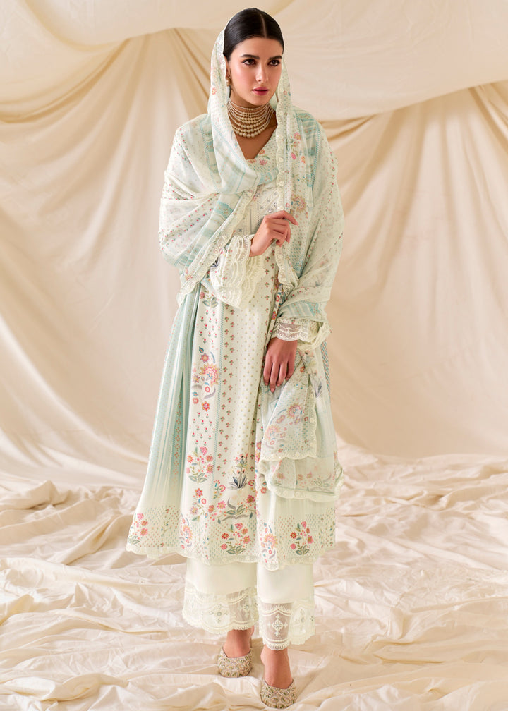 Mint Green Pure Muslin Salwar Suit with Dori Embroidery