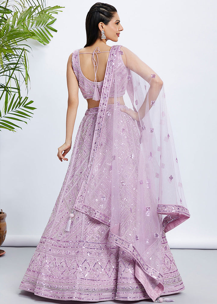 Lavender Purple Net Lehenga Choli with Cut-Dana, Sequins & Zarkan Embroidery work