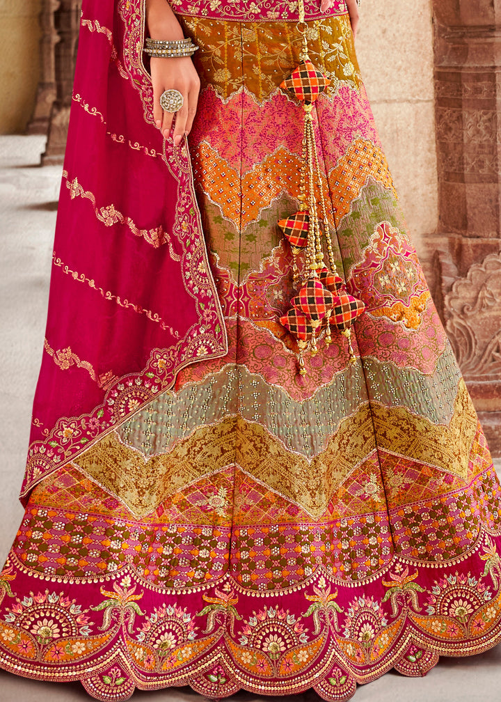 Shades of Pink Banarasi Silk Lehenga Choli with Zarkan, Sequence and Thread Work