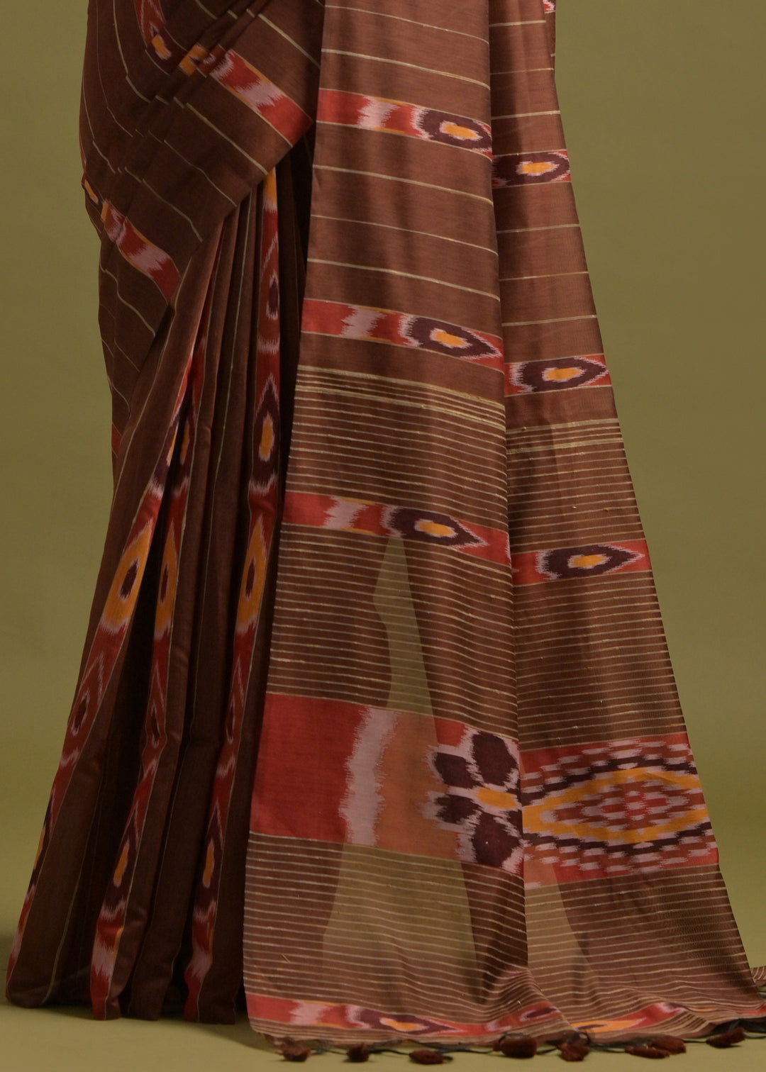 Coffee Brown Soft Ikkat Cotton Printed Saree