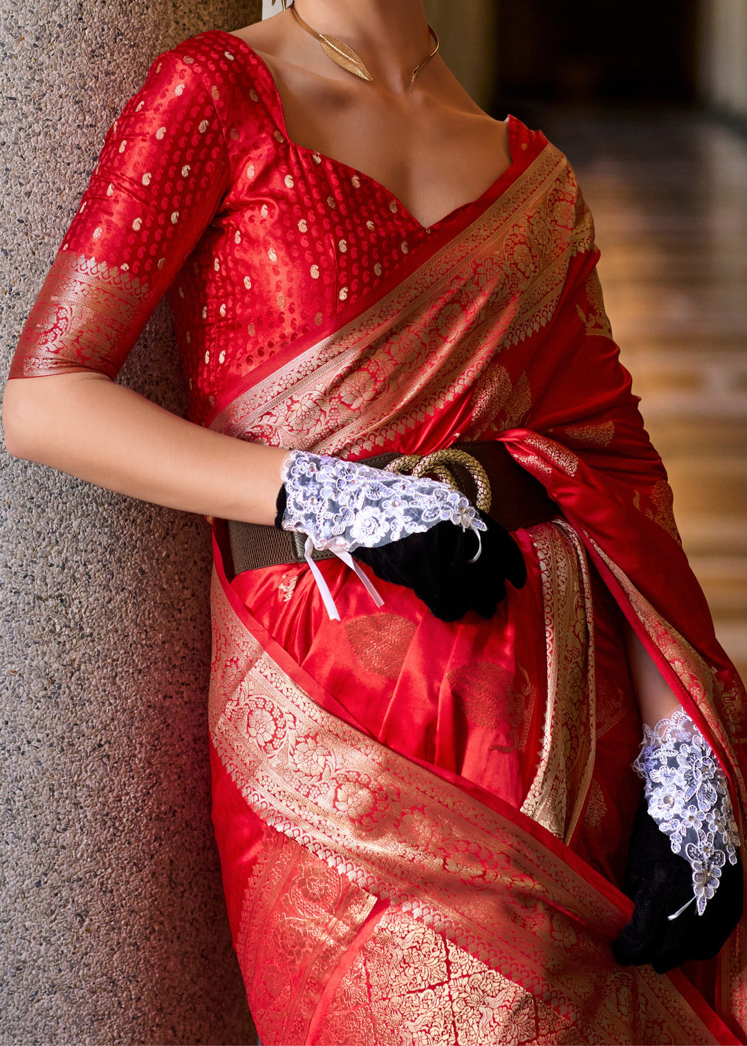 Candy Red Satin Mungha Silk Saree