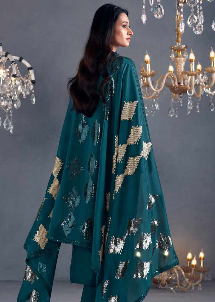 Teal Hazel Russian Silk Sequins Salwar Suit