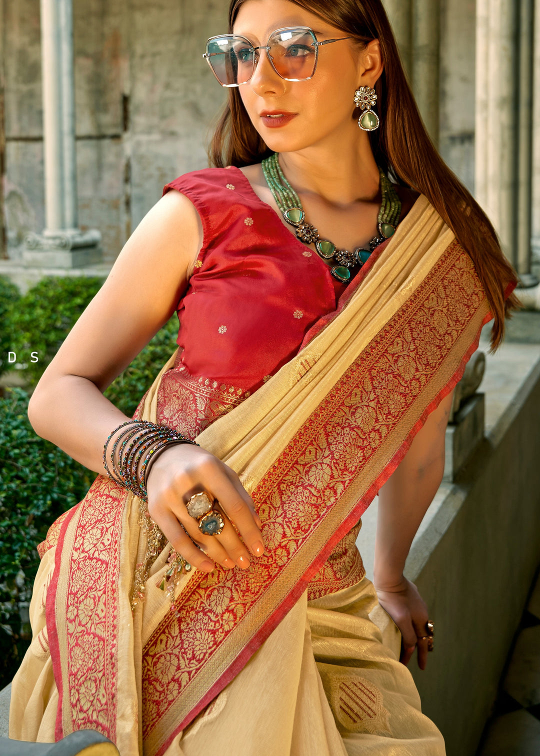 Sand Brown Soft Tissue Silk Saree With Contrast Border