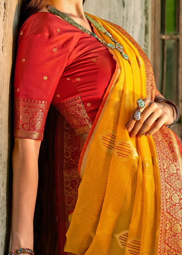 Dandelion Yellow Soft Tissue Silk Saree With Contrast Border