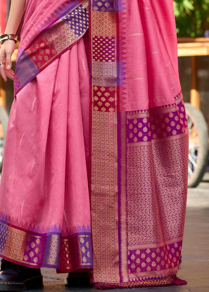 Fiery Pink Banarasi Silk Saree With Beautiful Contrast Border