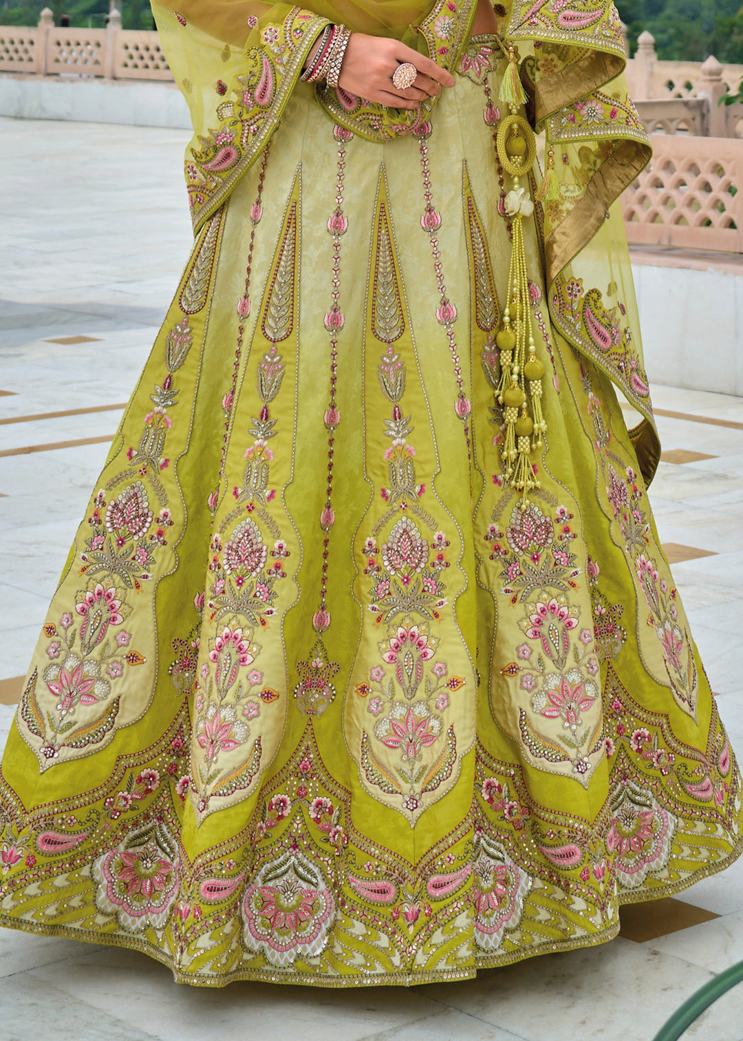 Pear Green Viscose Tissue Lehenga Choli with Embroidery Work