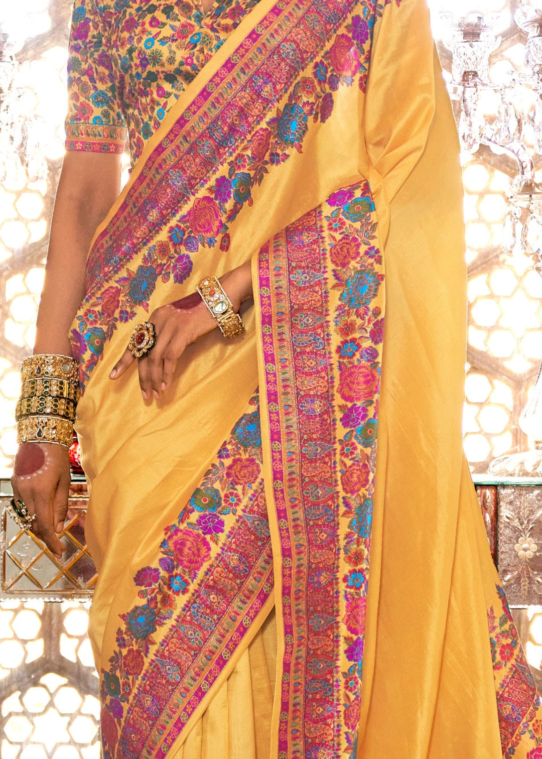 Sunflower Yellow Silk Saree With Luxury Print And Glory Finish