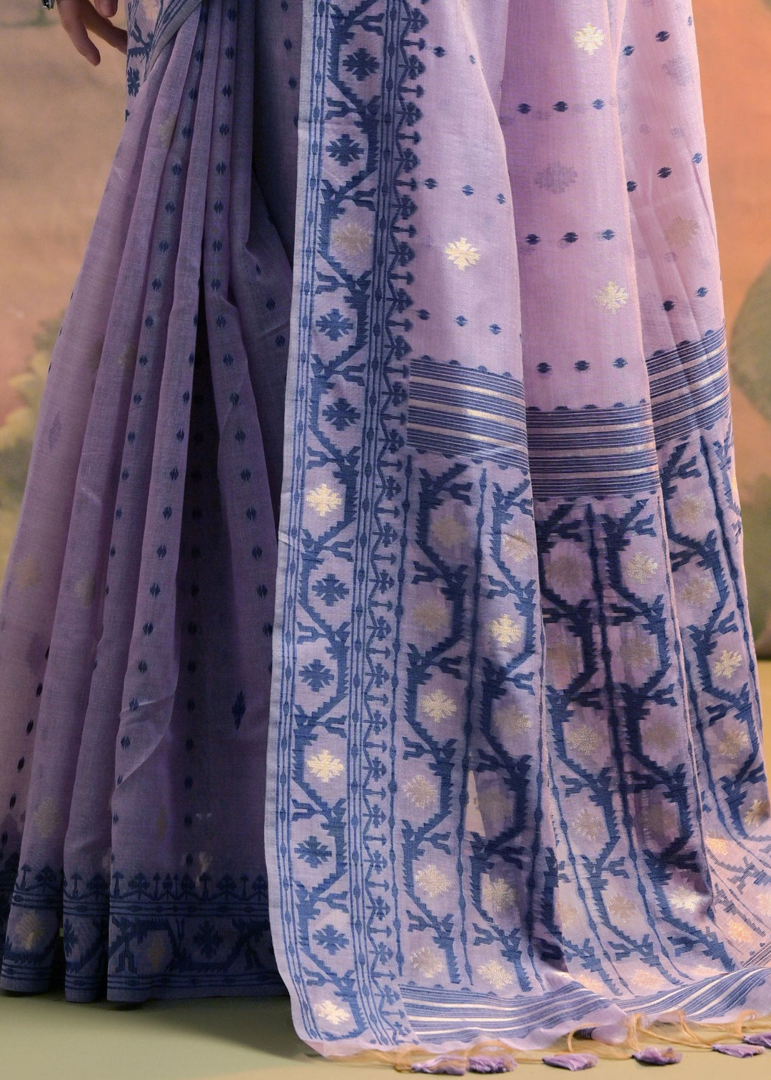 Pastel Purple Thread Woven Cotton Saree With All Over Butti