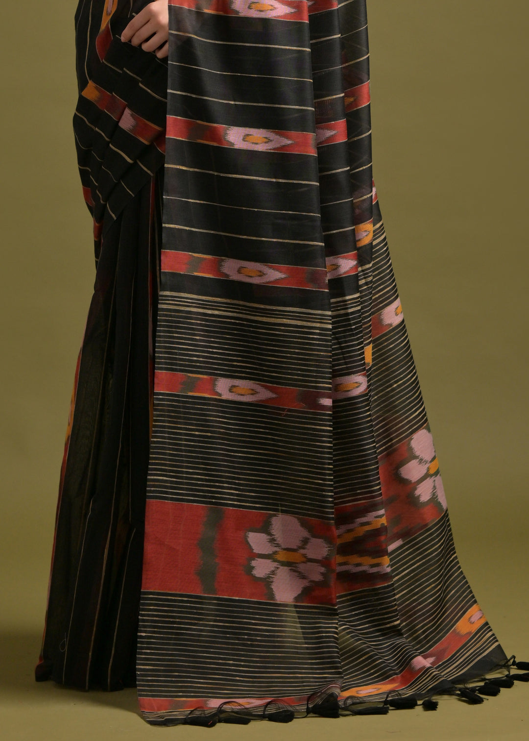 Carbon Black Soft Ikkat Cotton Printed Saree