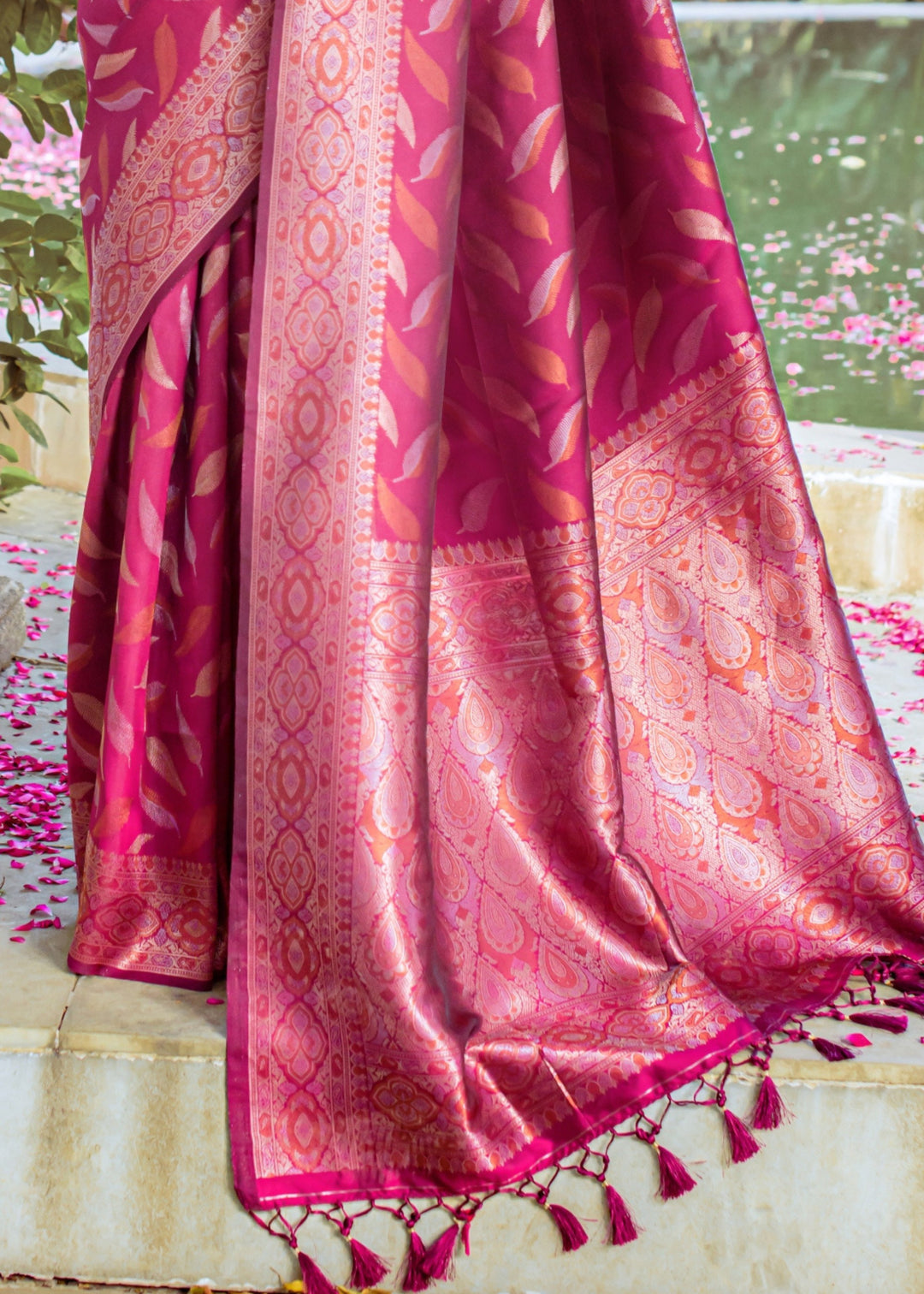 Magenta Pink Zari Woven Silk Saree