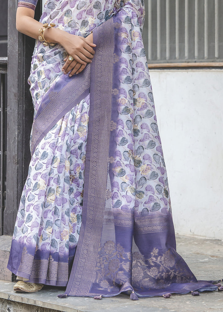 Lavender Purple Woven Silk Saree