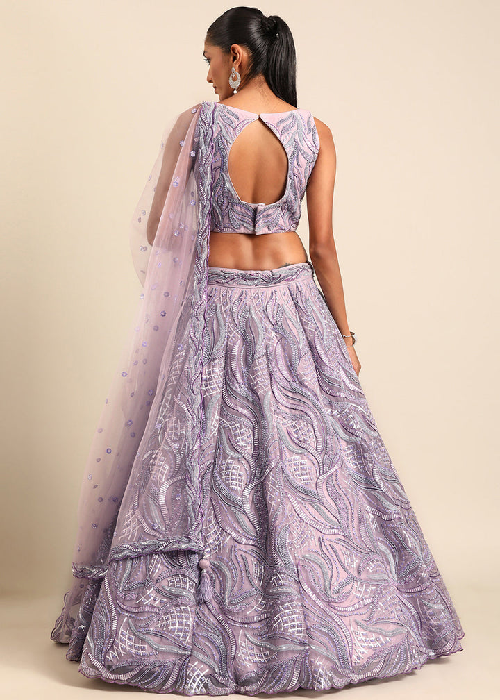 Shades Of Purple Net Lehenga Choli with Sequins & Zarkan Embroidery work