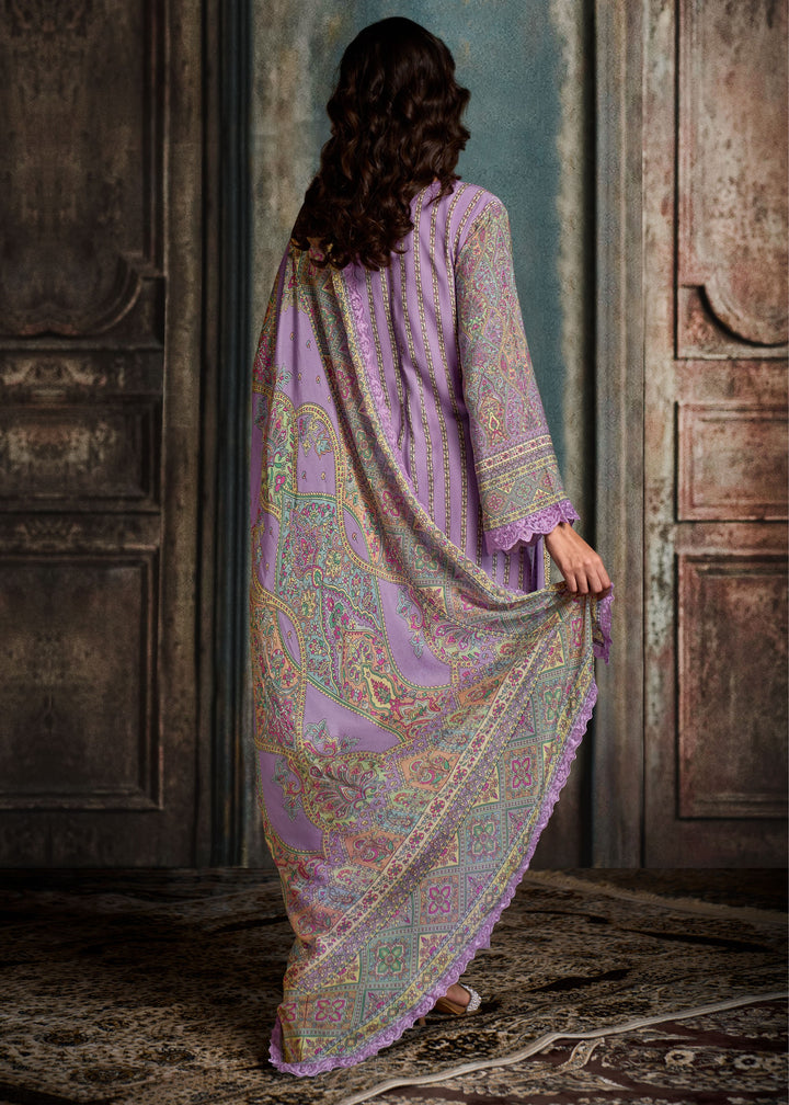 Lavender Pure Muslin Salwar Suit with Resham Embroidery