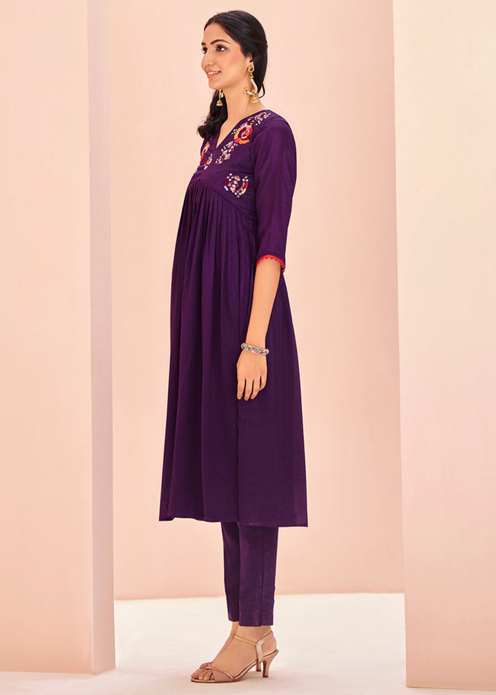 Chinon Wine Handwork Kurta with Pant