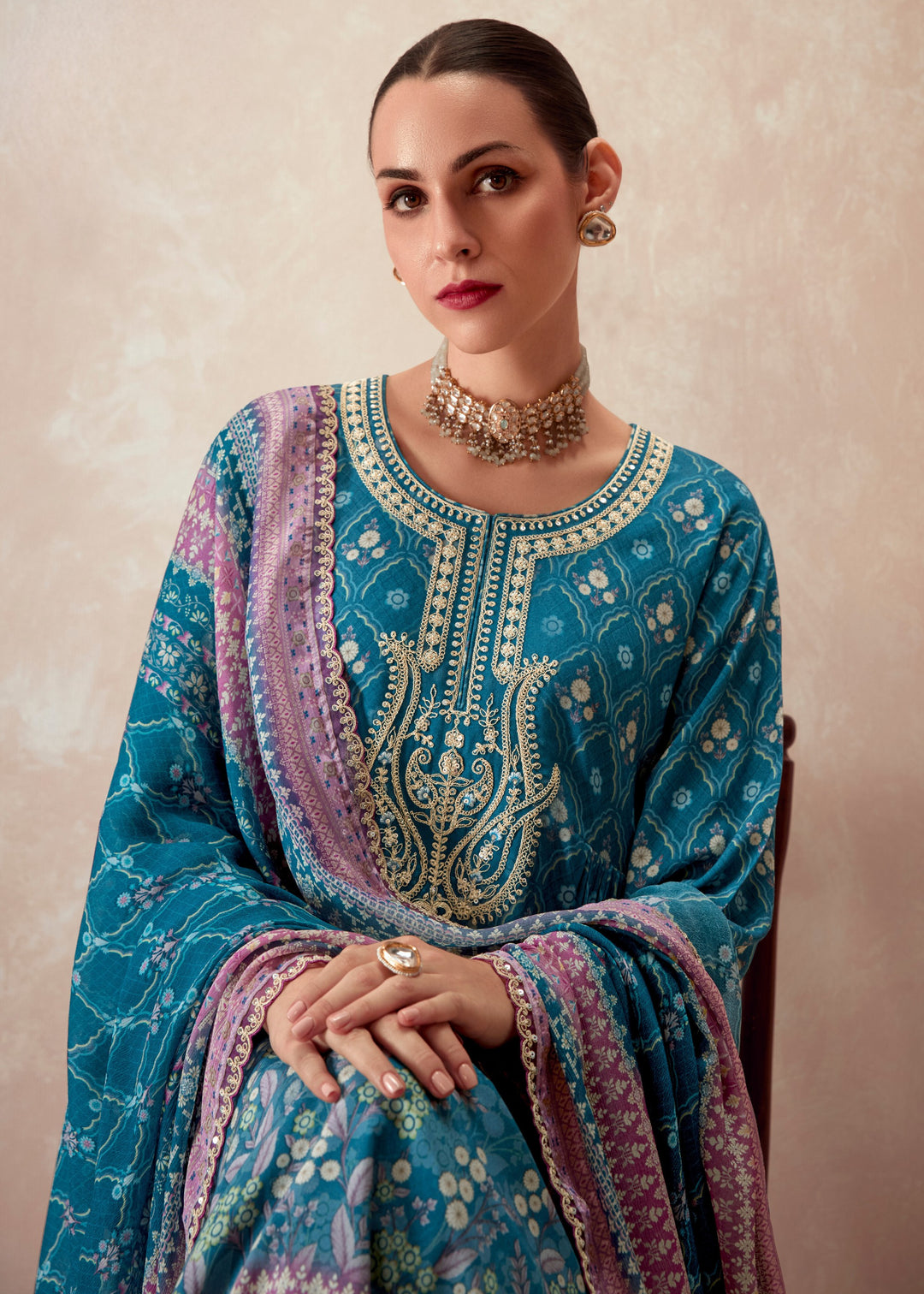 Blue Pure Muslin with Dori Embroidery Salwar Suit