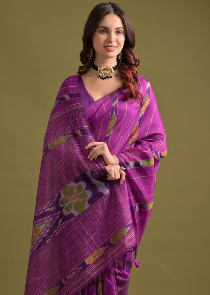 Ultra Pink Soft Ikkat Cotton Printed Saree