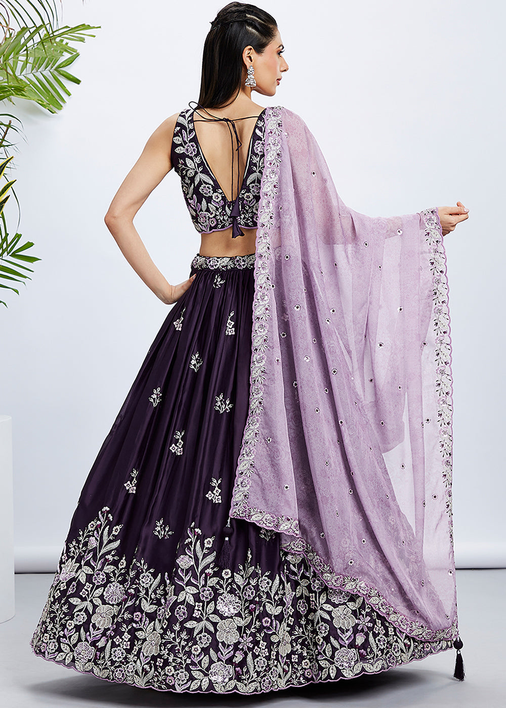 Plum Purple Georgette Lehenga Choli with Sequins & Thread Embroidery work