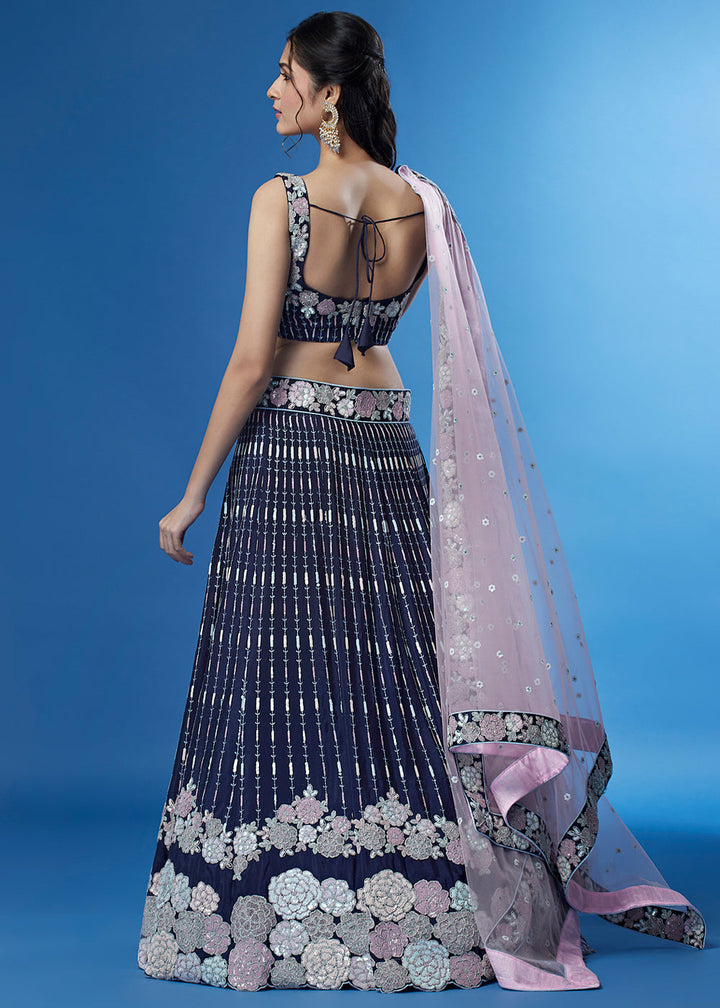 Navy Blue Georgette Multi Sequins Lehenga Choli