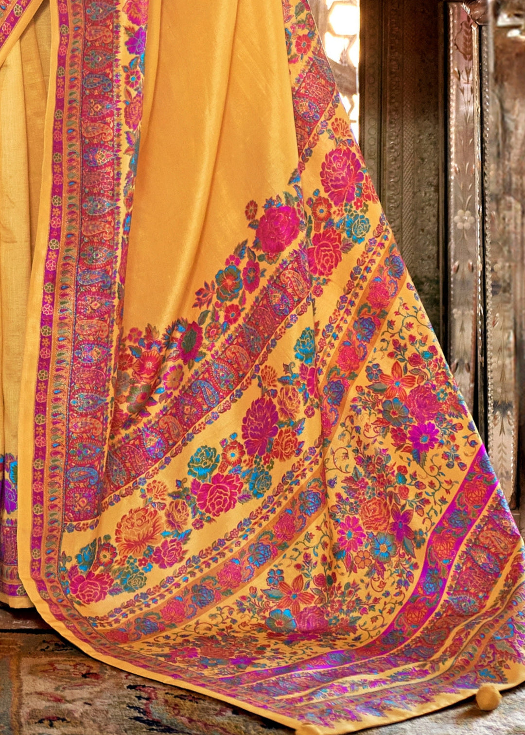 Sunflower Yellow Silk Saree With Luxury Print And Glory Finish