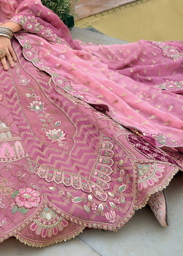 Smitten Pink Viscose Tissue Lehenga Choli with Embroidery Work