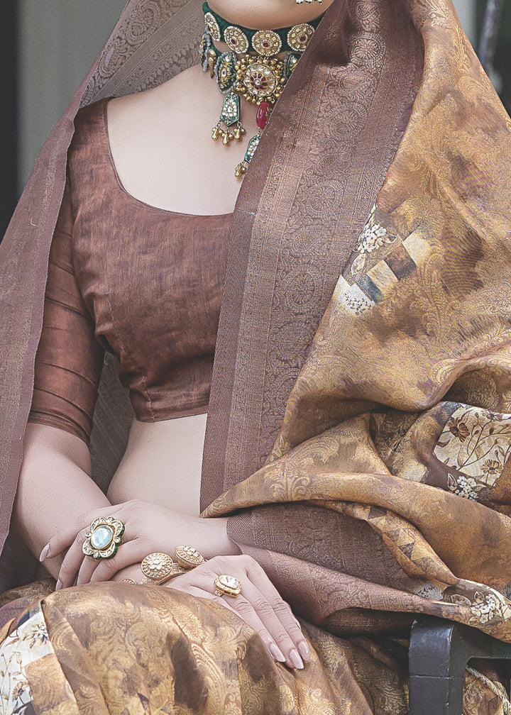 Toffee Brown Woven Silk Saree with Contrast Pallu