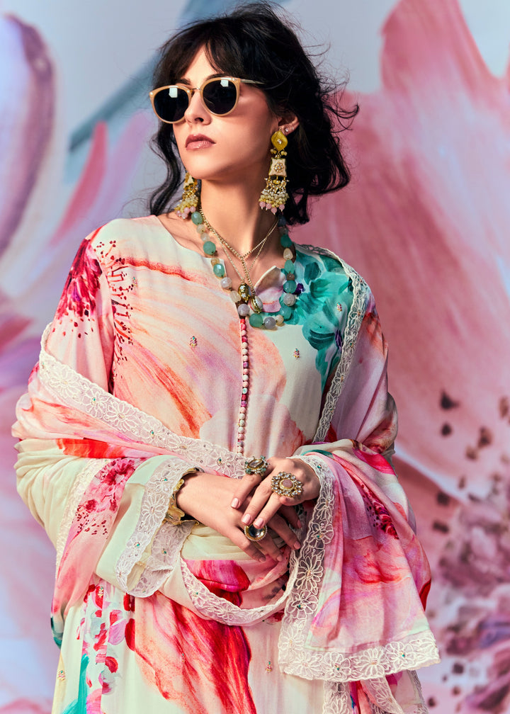 Off-White with Multicolor Pure Muslin with Embroidery Salwar suit