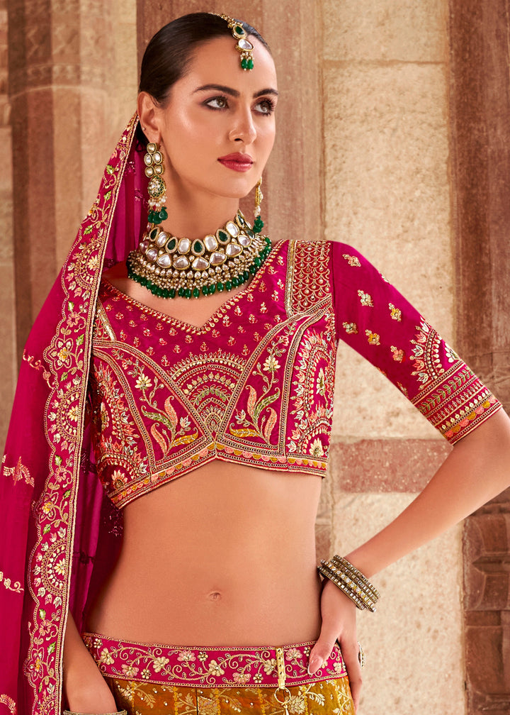 Shades of Pink Banarasi Silk Lehenga Choli with Zarkan, Sequence and Thread Work