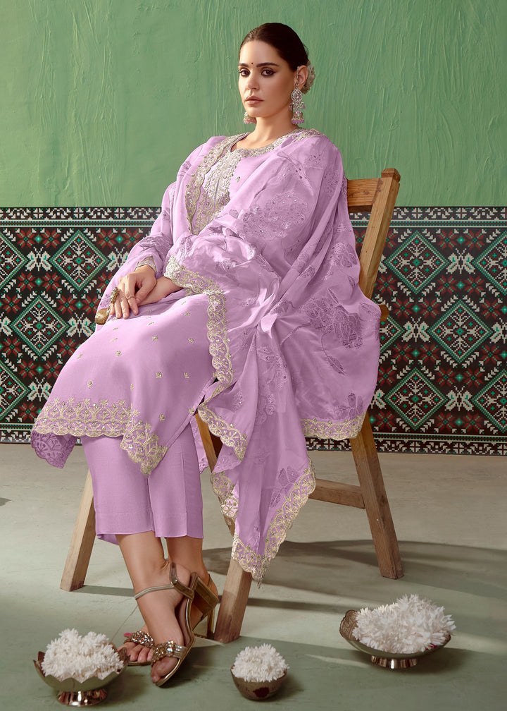 Purple Pure Bamber Silk with Embroidery Salwar Suit