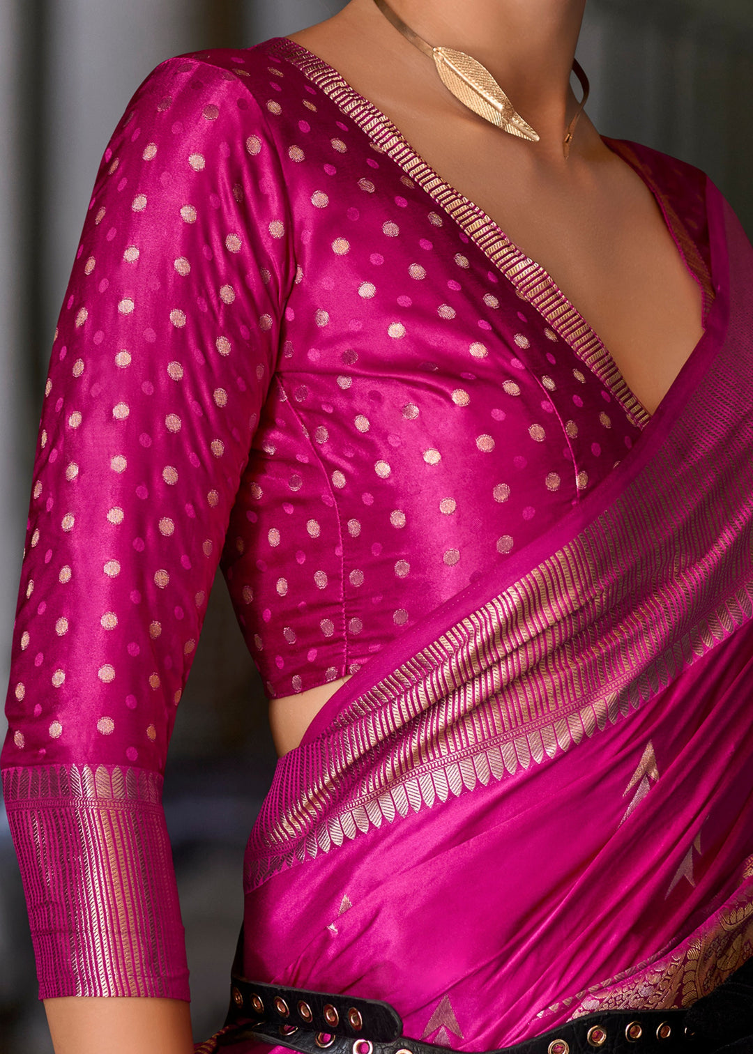 Fuscia Pink Satin Mungha Silk Saree