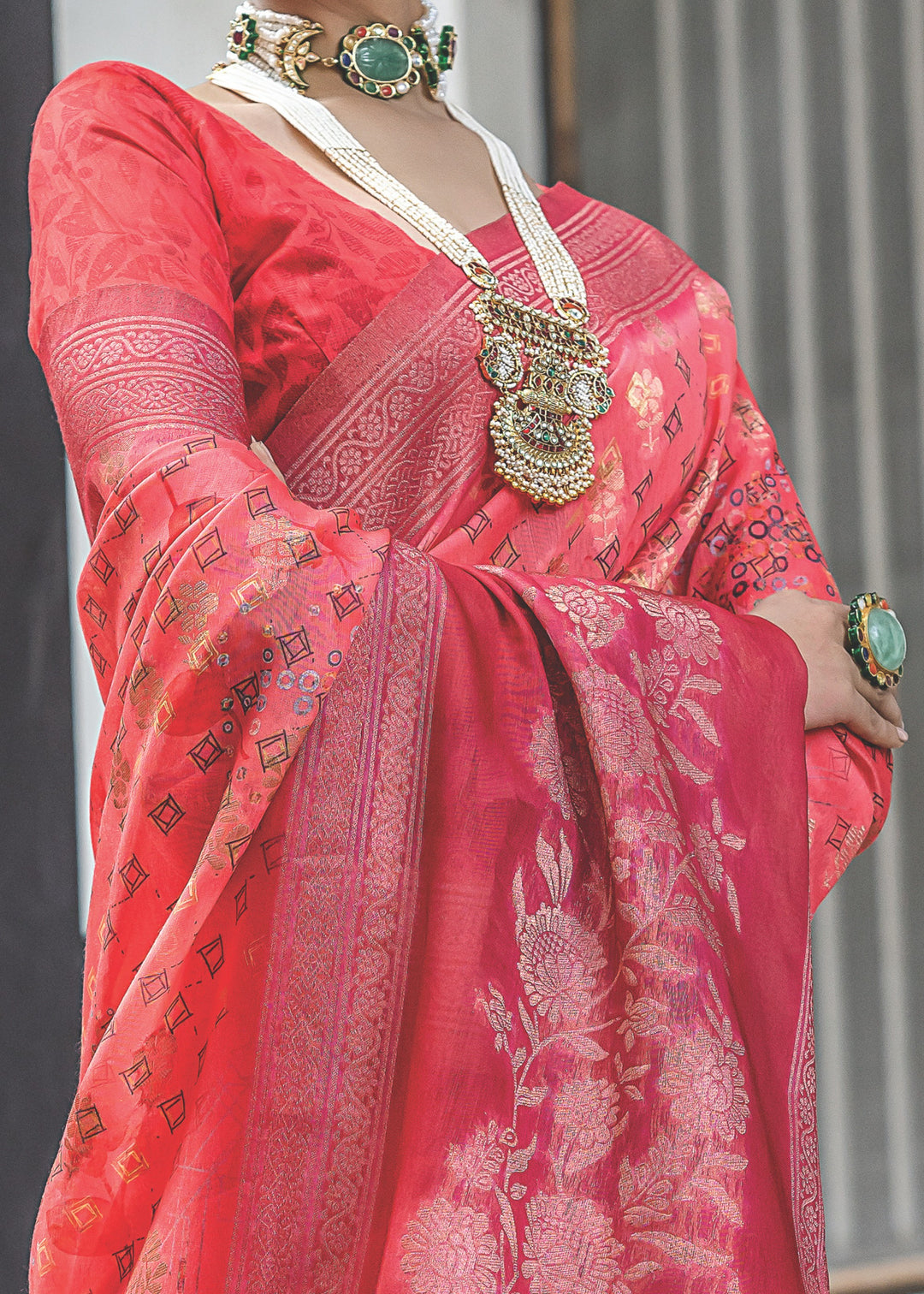 Candy Red Woven Silk Saree