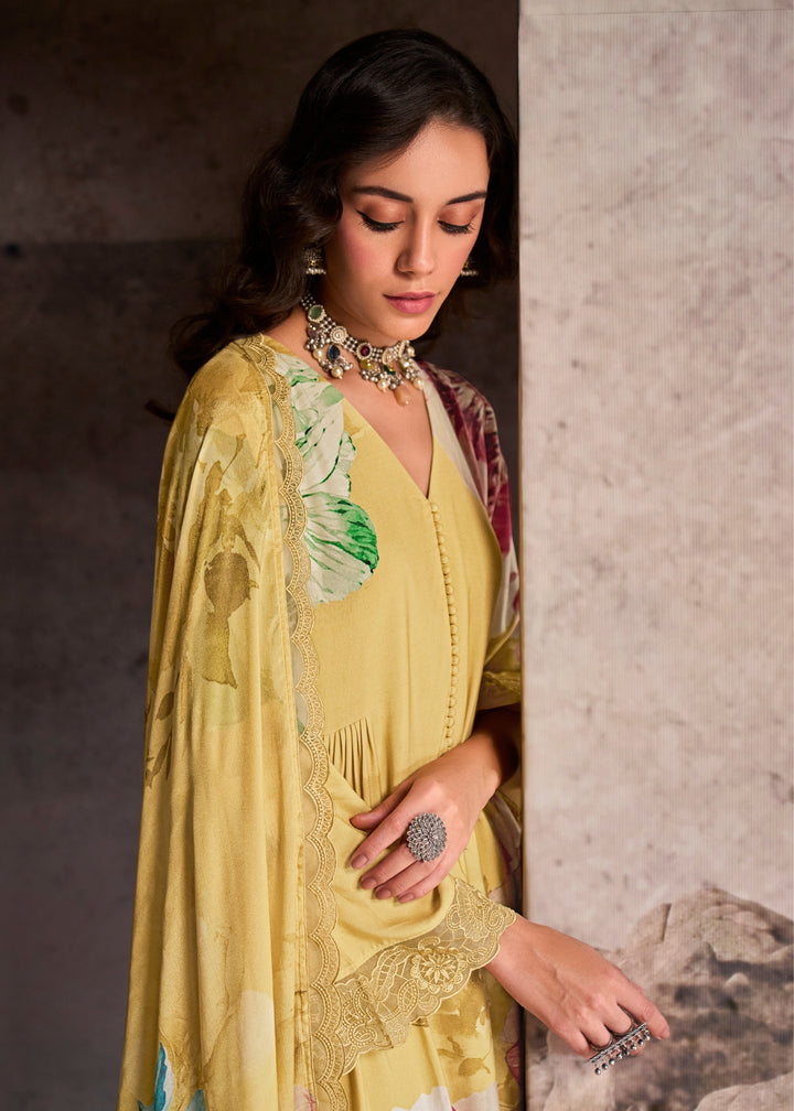 Yellow Pure Muslin with Digital Print Salwar Suit