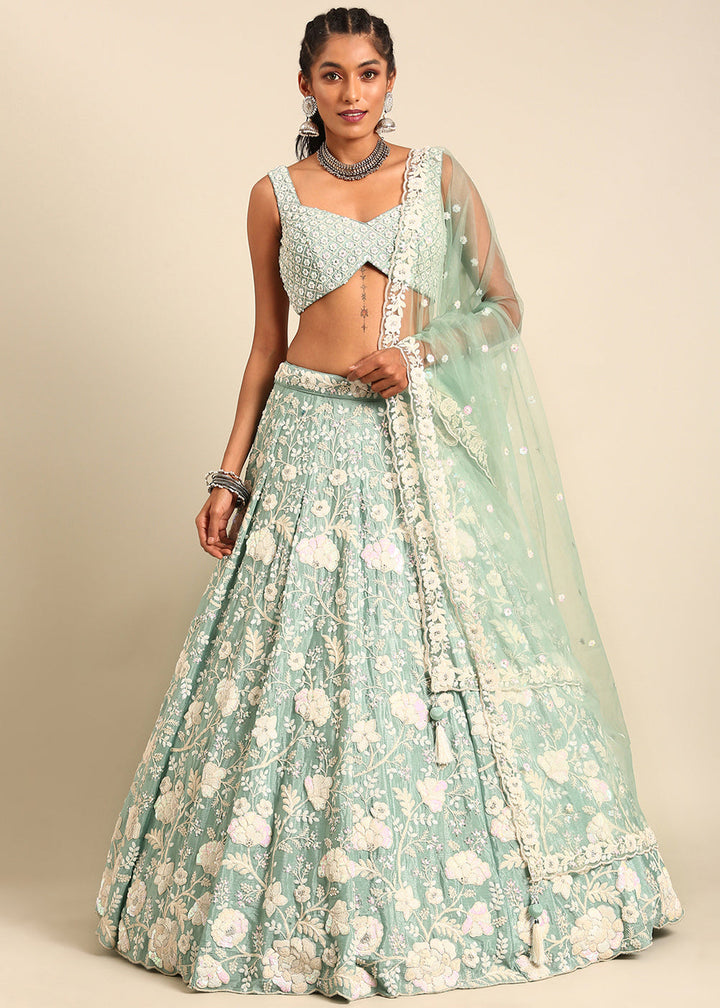 Emerald Green Georgette lehenga Choli with Sequins & Zarkan Embroidery