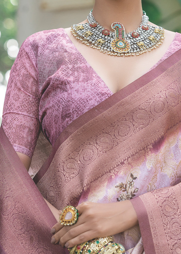 Lilac Purple Woven Silk Saree with Contrast Pallu