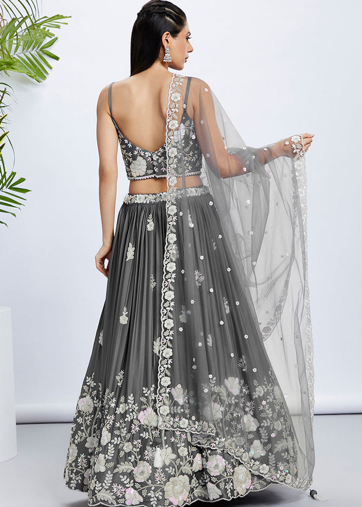 Dim Grey Georgette Lehenga Choli with Sequins & Thread Embroidery work