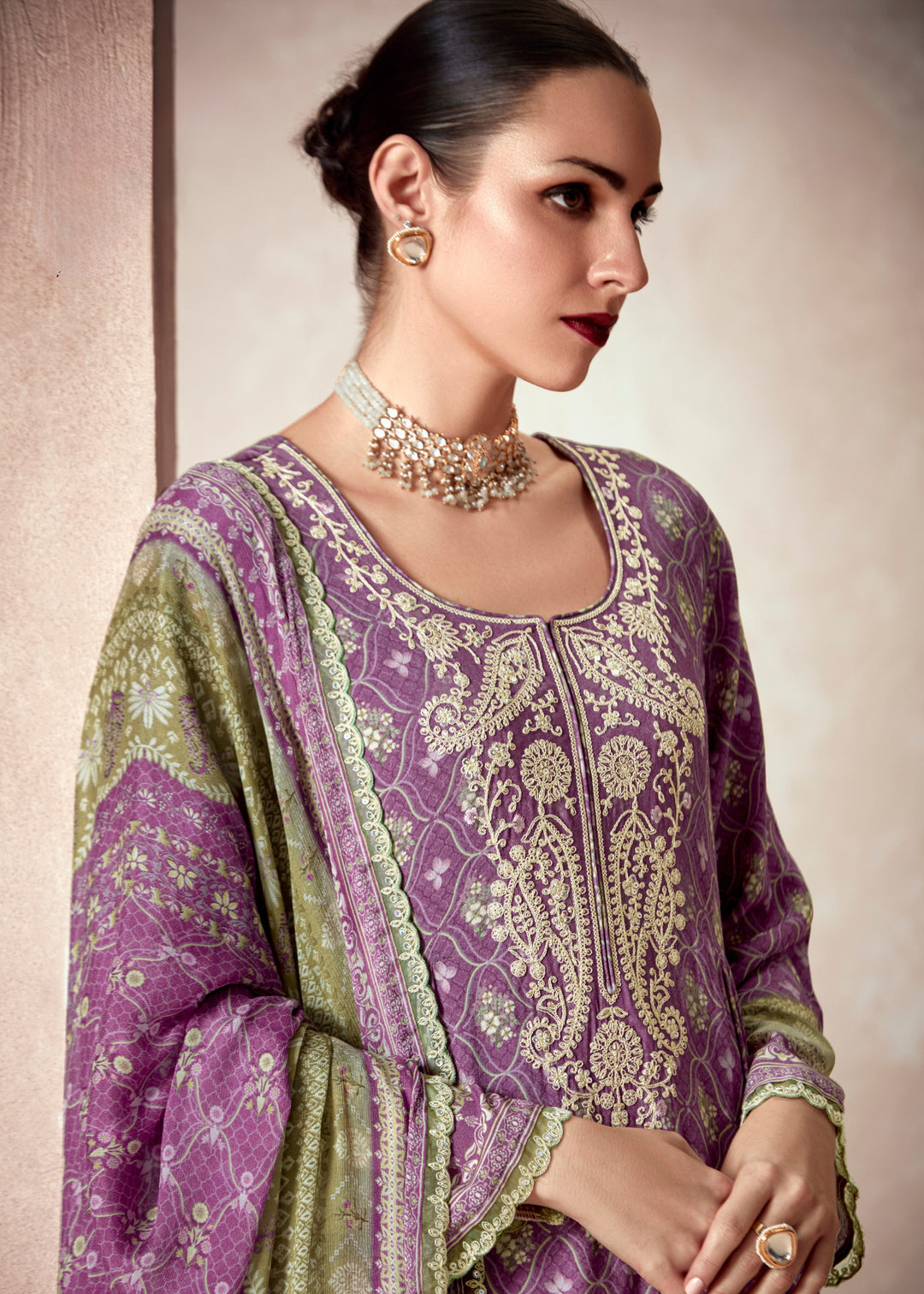 Purple Pure Muslin with Dori Embroidery Salwar Suit