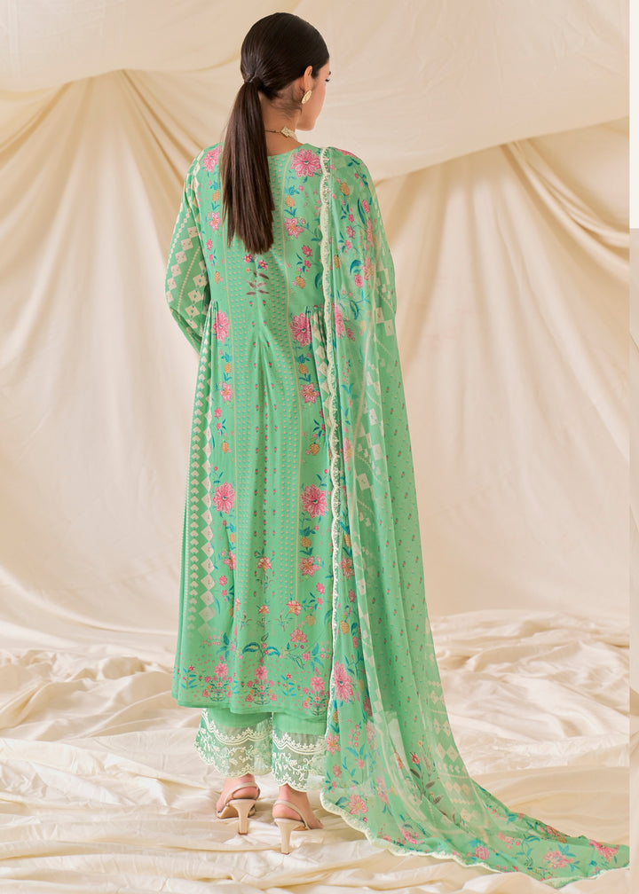 Green Pure Muslin Salwar Suit with Dori Embroidery