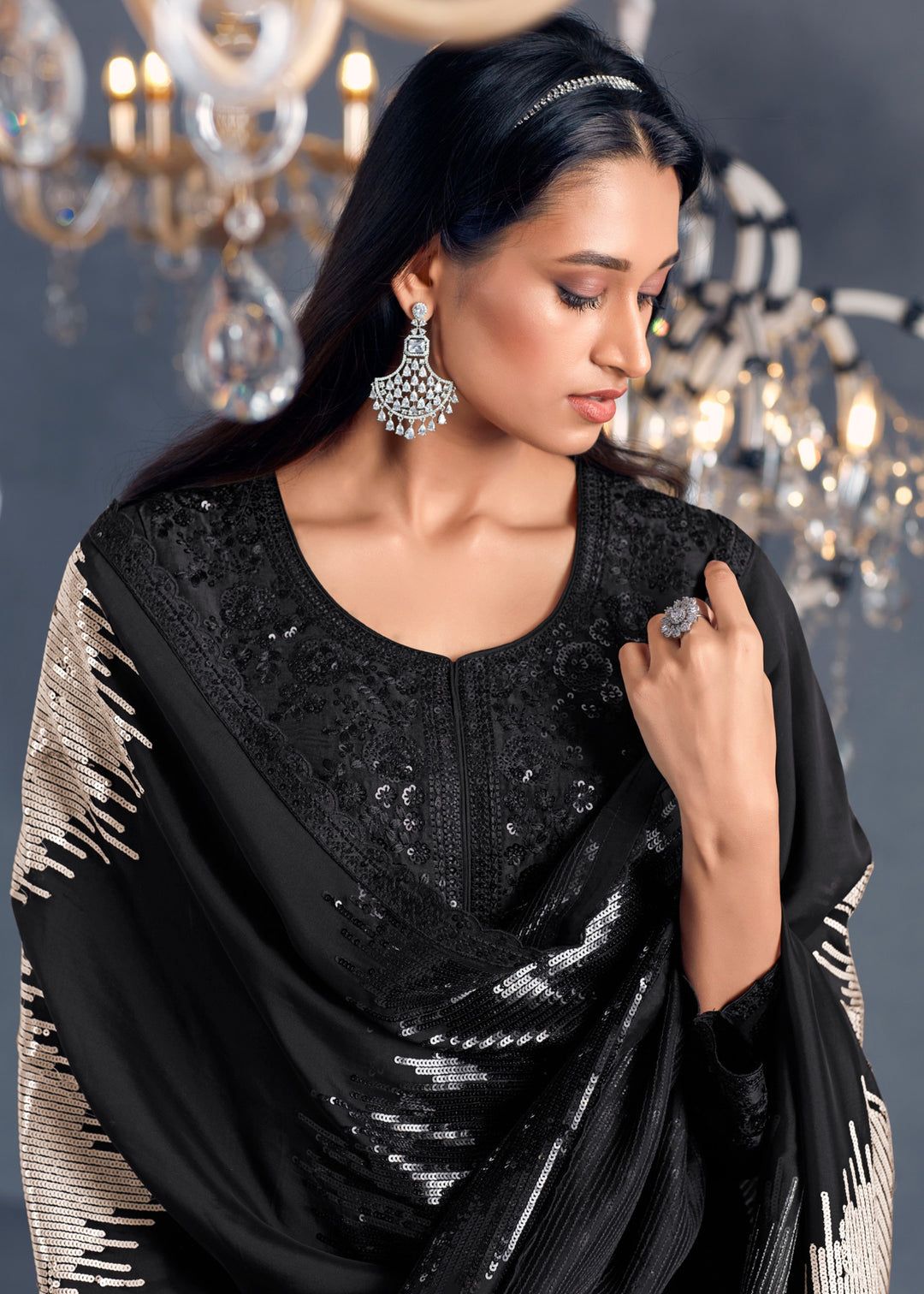 Black Hazel Russian Silk Sequins Salwar Suit