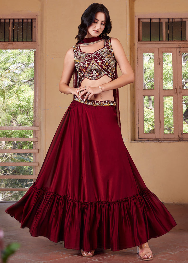 Cherry Red Georgette lehenga Choli with Embroidery work